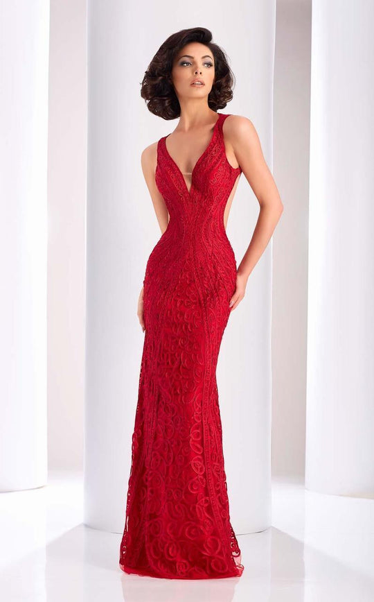 Clarisse - 4823 Embellished V-neck Dress in Red