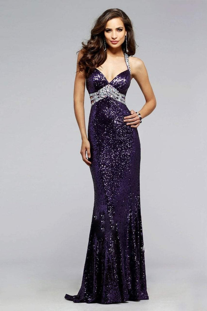 7507 Sequined Evening Dress with Side Cut-Outs