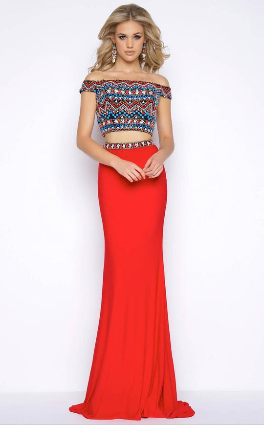 Cassandra Stone - 40605A Two Piece Gown Style in Red