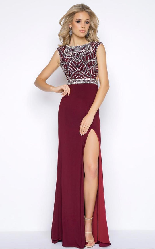 Cassandra Stone - 40611A High Neck Gown Style in Red