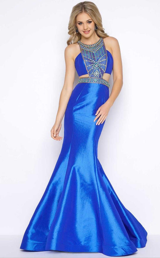 Cassandra Stone - 65953A High Neck Gown Style in Blue