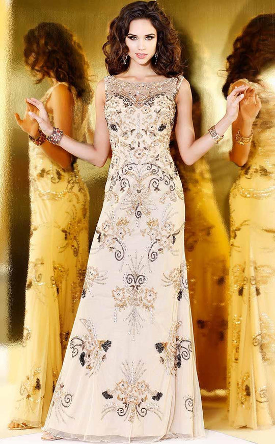 Shail K - Stunning Illusion Tulle Gown with Intricate Embellishments 1121 In Neutral