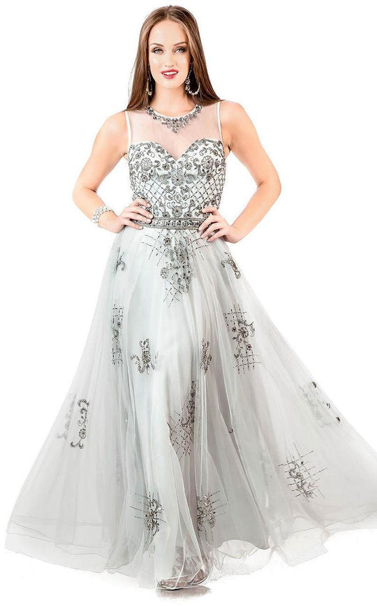 Shail K - Long Lavish Illusion Sweetheart A-Line Prom Dress 1122 In Silver