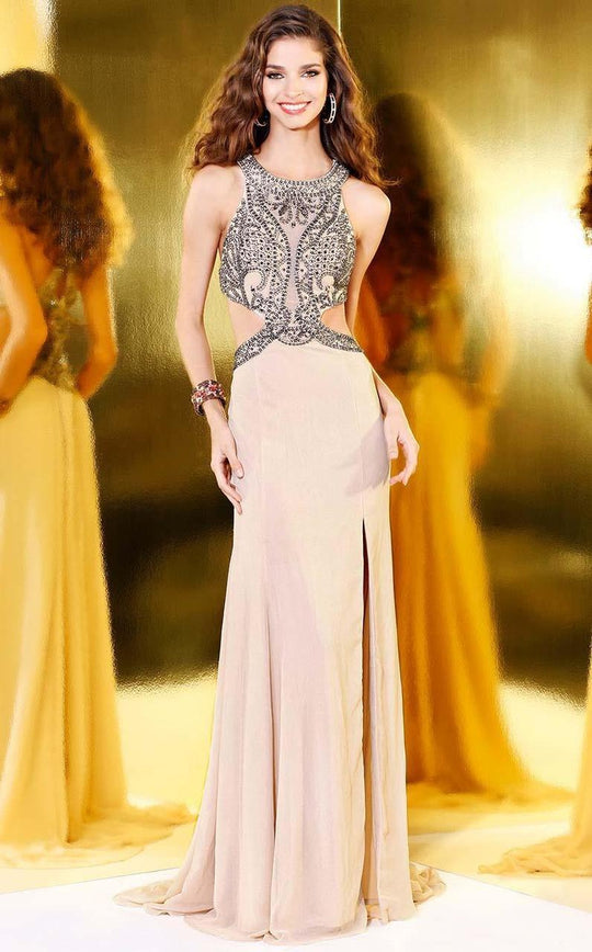 Shail K - Stunning Halter Gown with Side Cutouts 1135 In Neutral