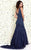 Shail K - Star Studded V Neck Long Prom Dress 1143  In Blue