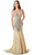 Shail K - Star Studded V Neck Long Prom Dress 1143 In Neutral and Silver