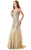 Shail K - Star Studded V Neck Long Prom Dress 1143 In Neutral and Silver