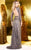 Shail K - Elegant Long Sleeve Gown with Train 1149 In Gray