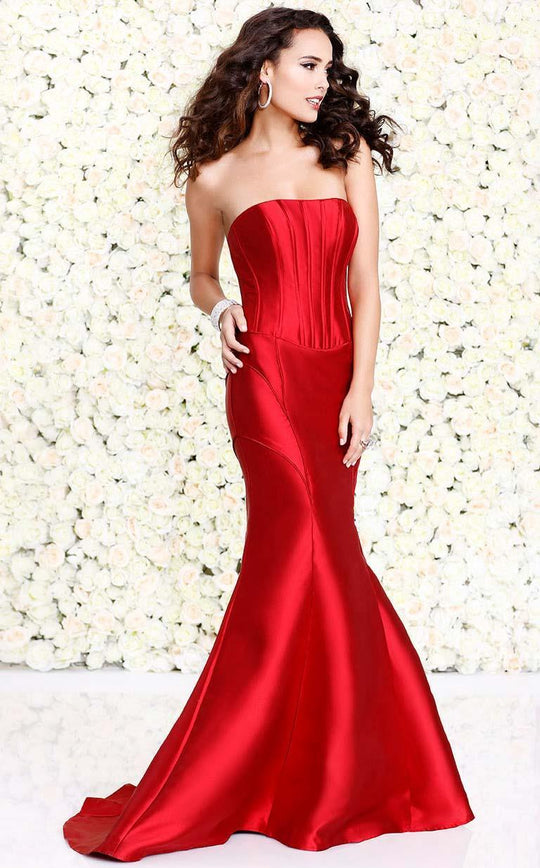 Shail K - Strapless Long Mermaid Dress 4031 In Red