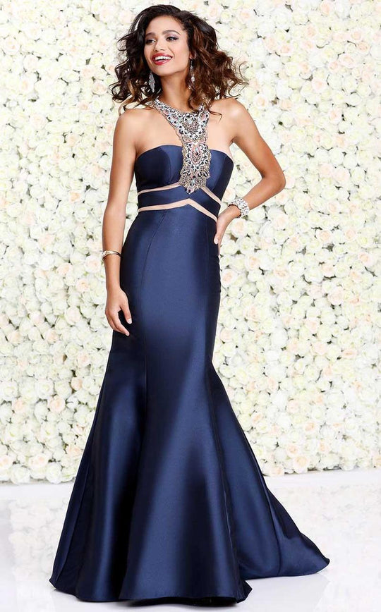 Shail K - Exceptional Mermaid Mikado Gown with an Ornate Necklace Strap 4032 In Blue