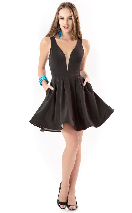 Shail K - Plunging V Neck Short Cocktail Dress 4036 In Black