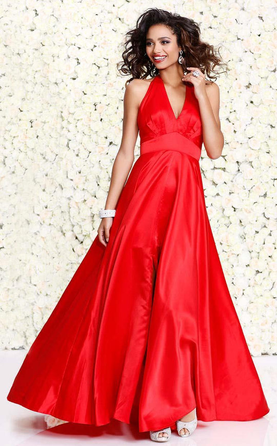 Shail K - Exquisite V-Neck A-Line Matte Satin Prom Dress 4040 In Red