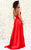 Shail K - Exquisite V-Neck A-Line Matte Satin Prom Dress 4040 In Red