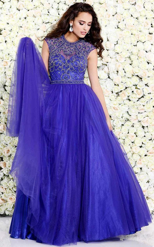 Shail K - Renaissance Jewel Illusion A-Line Gown with Lattice Beadwork 4041 In Purple