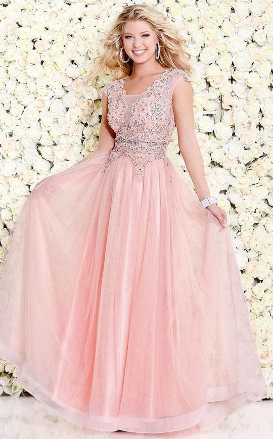 Shail K - Long Sheer Lace Prom Dress 4063 In Pink