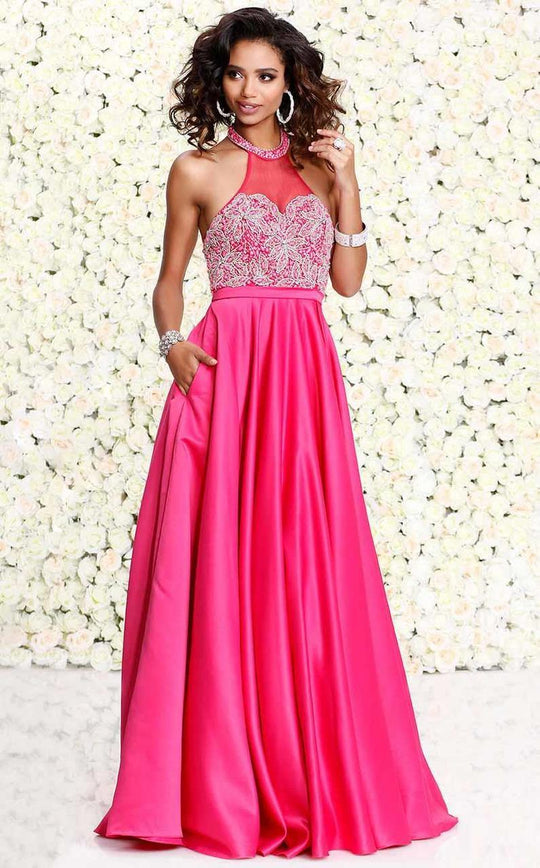 Shail K - ChicÂ Halter Illusion A-Line Matte Satin Prom Dress 4070 In Pink