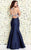 Shail K - Sheer Paneled Lace Illusion Mikado Mermaid Gown 4076 In Blue