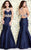 Shail K - Sheer Paneled Lace Illusion Mikado Mermaid Gown 4076 In Blue