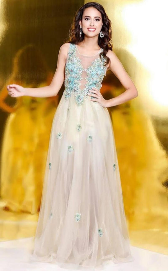 Shail K - Floral Embellished Long Dress 4078 In Yellow