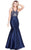 Shail K - Curvy Halter Long Gown 4082 in Blue
