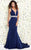 Shail K - Elegant Plunging V Neck Mermaid Gown with Shimmering Waistband 4090  In Blue