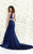 Shail K - Elegant Plunging V Neck Mermaid Gown with Shimmering Waistband 4090  In Blue