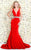 Shail K - Elegant Plunging V Neck Mermaid Gown with Shimmering Waistband 4090 In Red