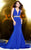 Shail K - Elegant Plunging V Neck Mermaid Gown with Shimmering Waistband 4090  In Blue