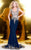 Shail K - Stunning Sleeveless Gown with Gold Appliques 4094  In Blue and Neutral