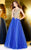 Shail K - Stunning Laced and Beaded Scoop Neck Tulle A-Line Gown 5019 in Blue and Gold