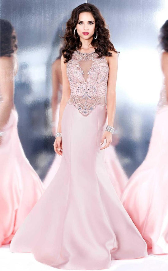 Shail K - Long Dress with a Sheer Back 5023 in Pink