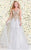 Shail K - Dazzling Embroidered V-Neck Tulle A-Line Dress 5028 in White and Gold