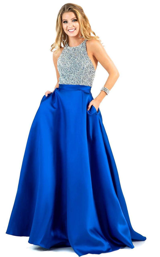 Shail K - Embellished Halter Neck Mikado A-line Dress 40342 In Blue
