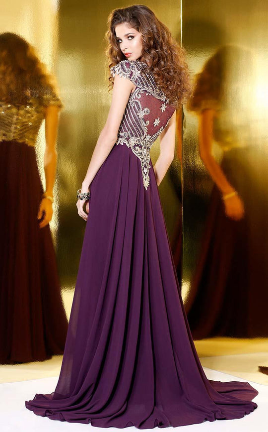 Shail K - Enchanting Long Prom Dress with Cap Sleeves 50012 in Purple