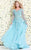 Shail K - Embroidered and Beaded Long Sleeve Scoop Neck Tulle A-line Gown 50192 In Blue