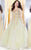 Shail K - Embroidered and Beaded Long Sleeve Scoop Neck Tulle A-line Gown 50192  In Yellow