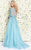 Shail K - Embroidered and Beaded Long Sleeve Scoop Neck Tulle A-line Gown 50192 In Blue