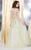 Shail K - Embroidered and Beaded Long Sleeve Scoop Neck Tulle A-line Gown 50192  In Yellow