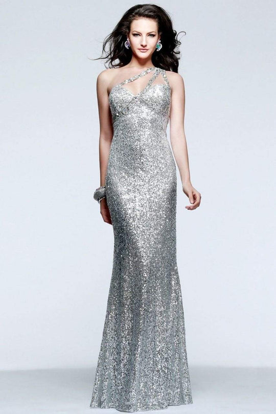 7532 Strappy Sequined Empire Waist Sheath Long Gown