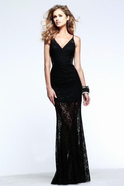Faviana - 7547a Floral V-Neck Lace Evening Dress