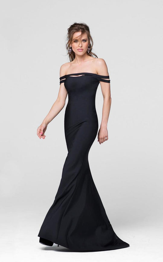 Tarik Ediz - Double Off the Shoulder Straps Sheath Dress 50008 in Black