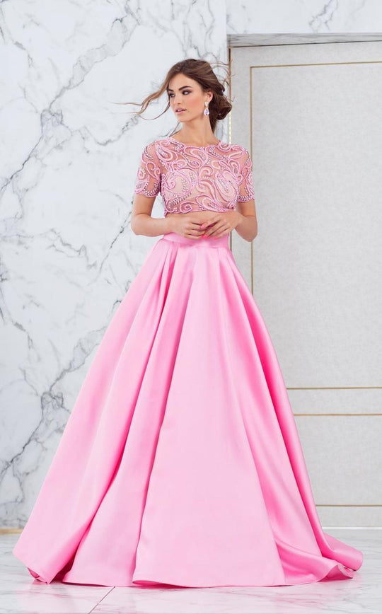 Tarik Ediz - Two Piece Jewel Neck Ballgown 50010 in Pink