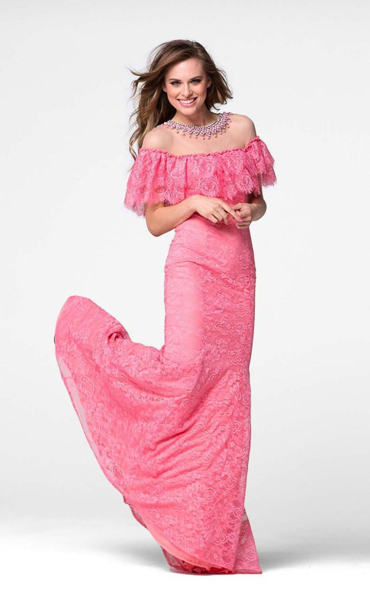 Tarik Ediz - Jewel Neck Sheath Gown 50014 in Pink