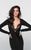 Tarik Ediz - Slim Long Sleeve V Neck Twist Gown 50017 in Black