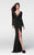 Tarik Ediz - Slim Long Sleeve V Neck Twist Gown 50017 in Black