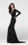 Tarik Ediz - Slim Long Sleeve V Neck Twist Gown 50017 in Black