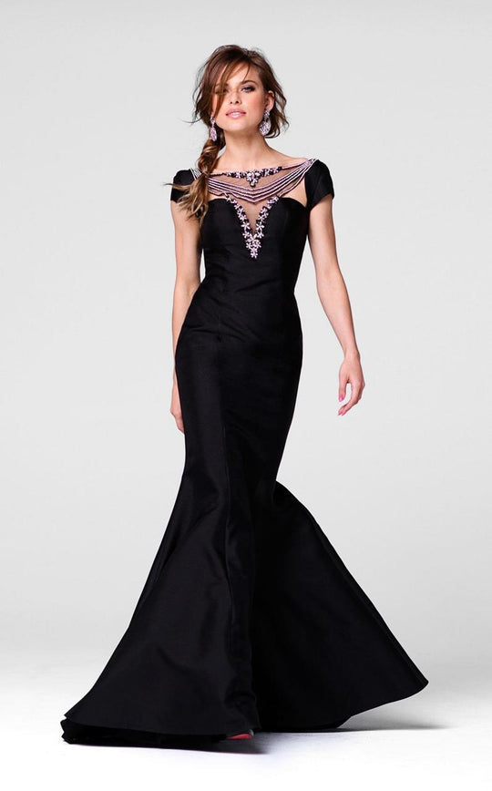 Tarik Ediz - Floral Crystal Accented Mermaid Gown 50019 in Black