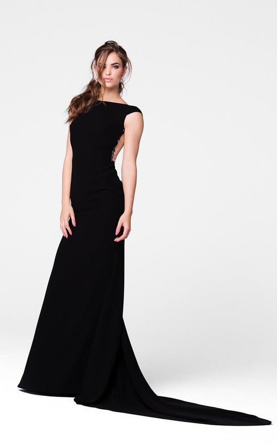 Tarik Ediz - Bateau Neck Trumpet Dress 50026 in Black