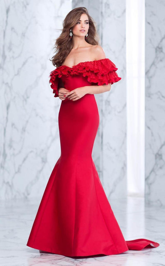 Tarik Ediz - Off The Shoulder Mermaid Dress 50042 in Red