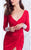 Tarik Ediz - Long Sleeve High Slit V-Neck Gown 50043 in Red